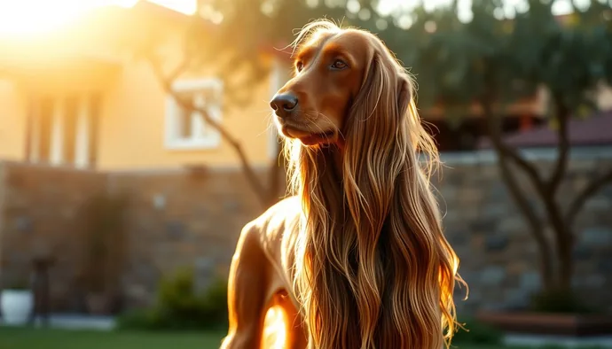 Uzun ipek tüyleriyle aristokratik duruş sergileyen yetişkin bir Afghan Hound