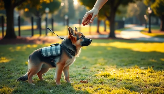 Yavru Alman Kurdu yelek ve tasma ile kontrollü park eğitiminde