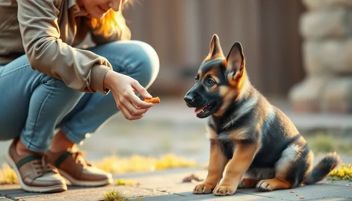 Yavru Alman Kurdu dışarıda tuvalet eğitimi sırasında sahibiyle birlikte