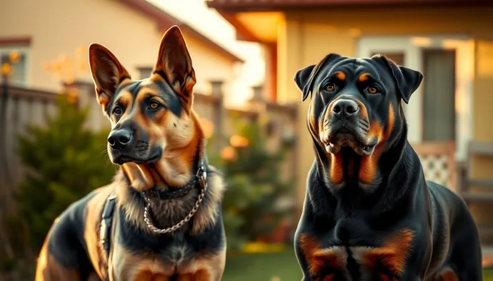 German Shepherd ve Rottweiler yan yana dururken