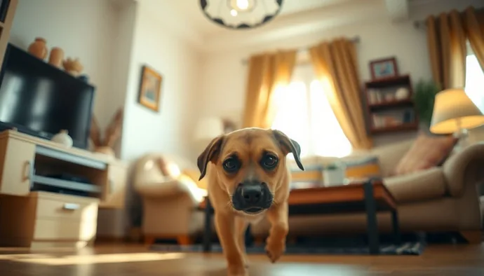 Barınaktan yeni alınmış çekingen bir köpeğin yeni evinde tedirgin bakışlarla çevresini incelemesi