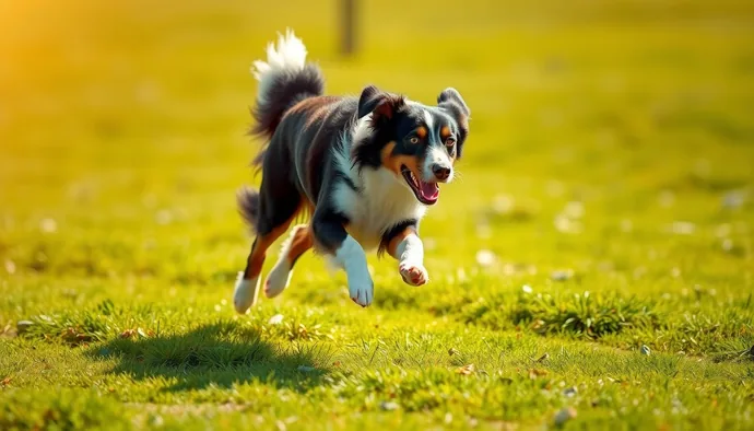 Border Collie çim alanda koşarken, kas gelişimi ve enerji harcaması için uygun ortam