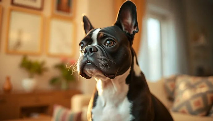 Boston Terrier ırkının karakteristik smokin deseni ve kısa burun yapısını gösteren profil fotoğrafı