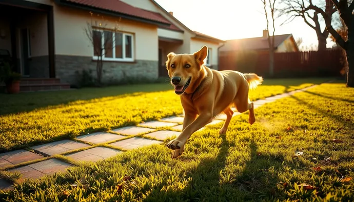 Bahçeli müstakil evde egzersiz yapan büyük ırk köpek