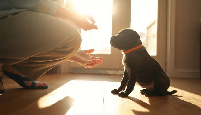 Cane Corso yavrusu ile temel oturma komutu eğitimi sırasında