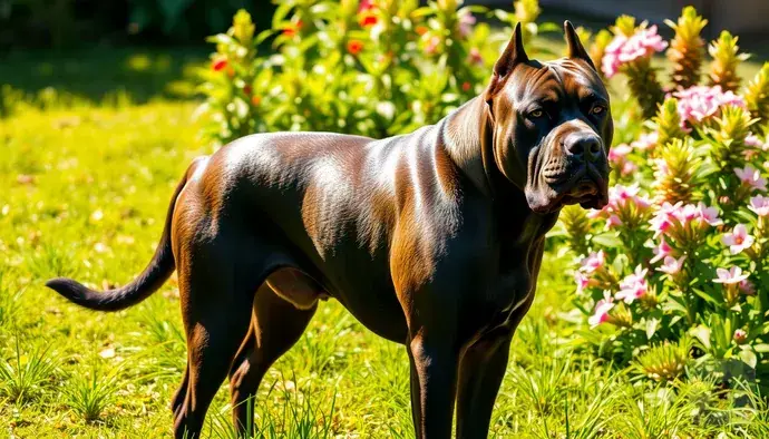 Cane Corso'nun güçlü ve koruyucu yapısını gösteren bir köpek
