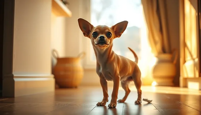Chihuahua ırkının elma kafa yapısı, dik kulakları ve sırt üstü kıvrık kuyruğu ile karakteristik görünümü
