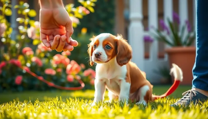 Yavru Cocker Spaniel ile kısa eğitim seansı, dış mekanda oturma pozisyonunda