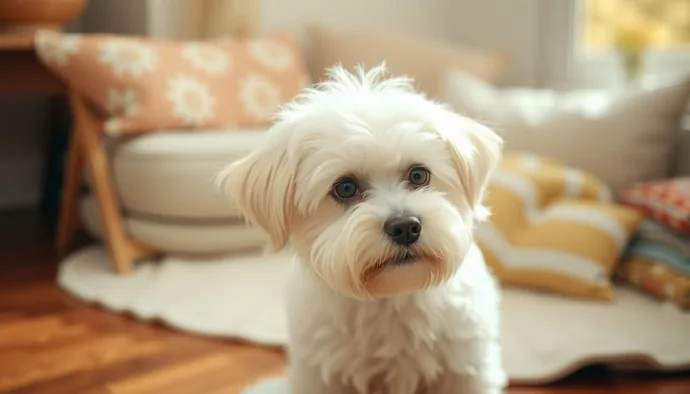 Coton de Tulear ırkının pamuk benzeri beyaz kıvrımlı kürkü ve ifadeli gözleri ile portresi