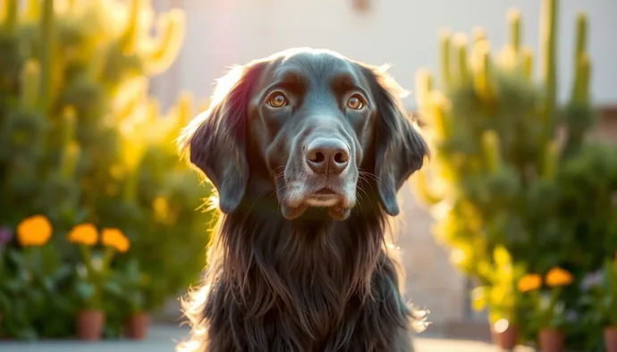 Flat Coated Retriever'ın düz tüy yapısı ve karakteristik yüz ifadesi