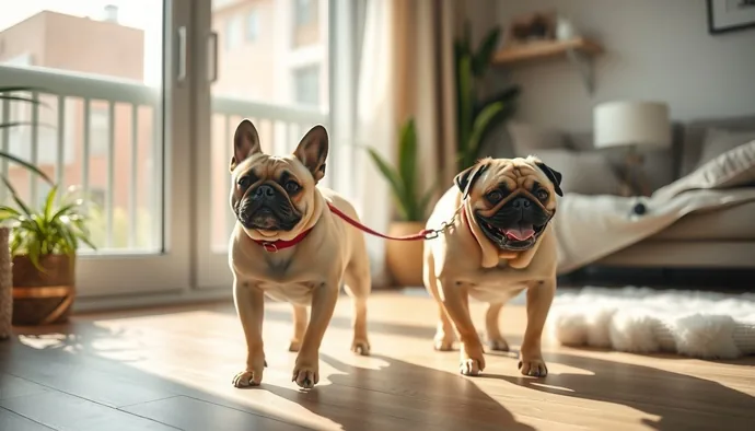 French Bulldog ve Pug'ın apartman ortamında düşük yoğunluklu egzersiz yapması