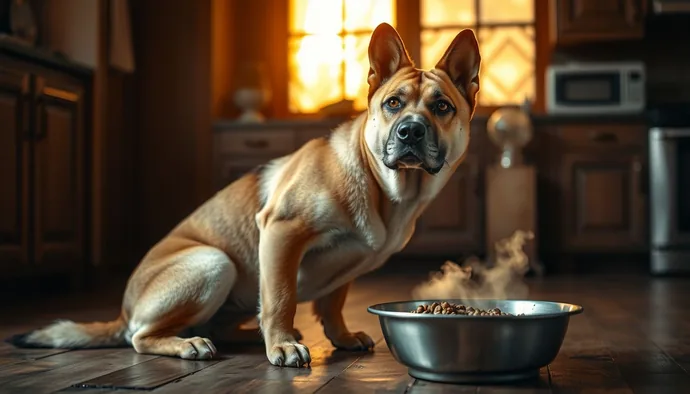 Kangal köpeği yemek kabı yanında oturuyor