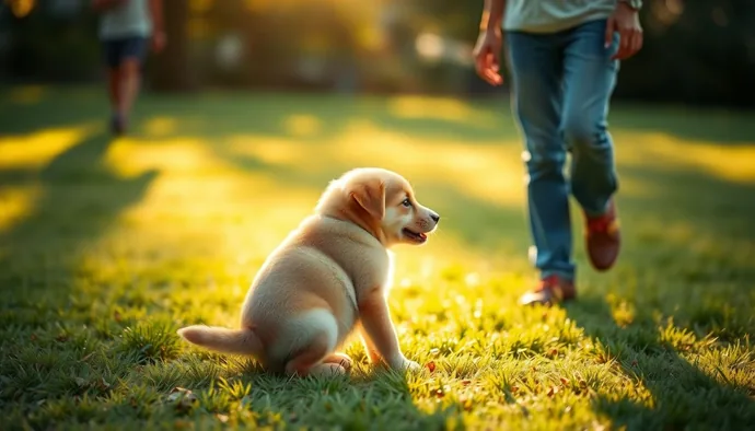 Yavru köpek dışarıda tuvaletini yaparken, arka planda sahibinin ödül maması hazır