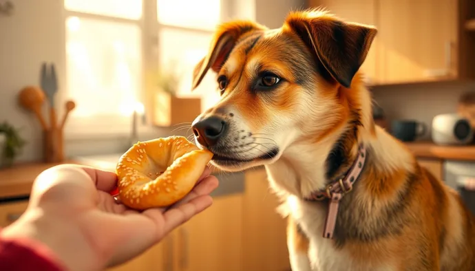 Köpeğe küçük parça sade simit verilmesi - kontrollü tüketim görseli