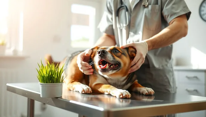Köpeğin çim yeme davranışını inceleyen veteriner muayenesi