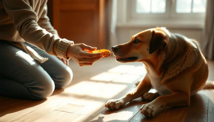 Köpeğe 'bırak' komutu öğretirken sahip ile köpek arasındaki eğitim anı