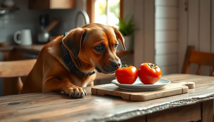 Köpek tasması ile mutfak masasında domates - köpeğe domates verirken dikkat edilmesi gerekenler
