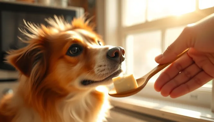Köpeğe küçük parça beyaz peynir verilmesi