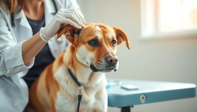 Veteriner muayenesinde kulak kontrolü yapan köpek, işitme kaybı belirtilerini değerlendirme bağlamında