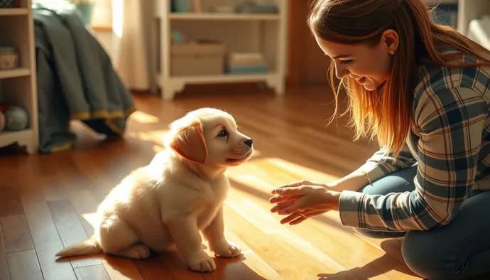 Yavru köpek, eğitmenle pozitif pekiştirme yöntemiyle eğitim alırken
