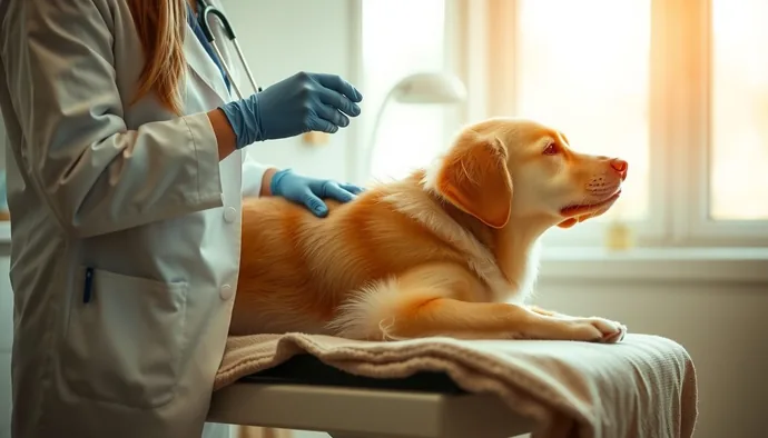 Veteriner hekimin köpeğin cilt muayenesini gerçekleştirdiği görsel