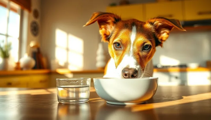 Köpek su kabı yanında taze su içen aktif köpek