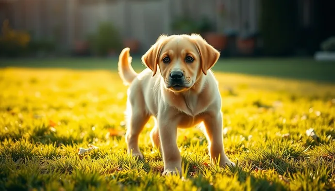 Yavru Labrador retriever dışarıda tuvalet eğitimi yaparken