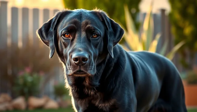 Siyah renkli yetişkin Labrador Retriever, çift katmanlı kürk yapısı ve karakteristik geniş kafası ile