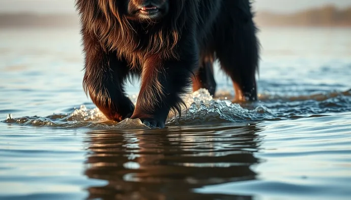 Newfoundland ırkının perdeli ayak yapısı ve suda yüzme sırasındaki adaptasyonları gösteren fotoğraf