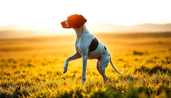 Pointer köpek doğada av içgüdüsüyle point pozisyonu alırken