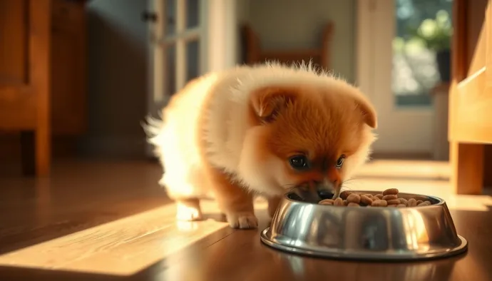 Pomeranian yavrusu mama kabıyla beslenirken