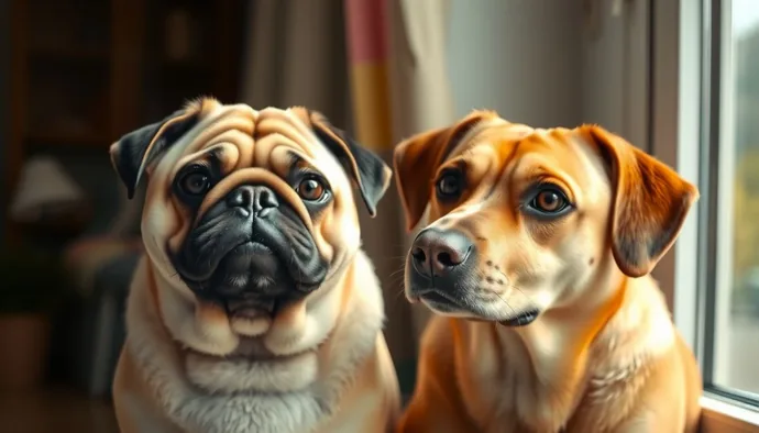 Pug köpeğinin kısa burun yapısını ve normal köpek burun yapısını karşılaştıran illüstrasyon