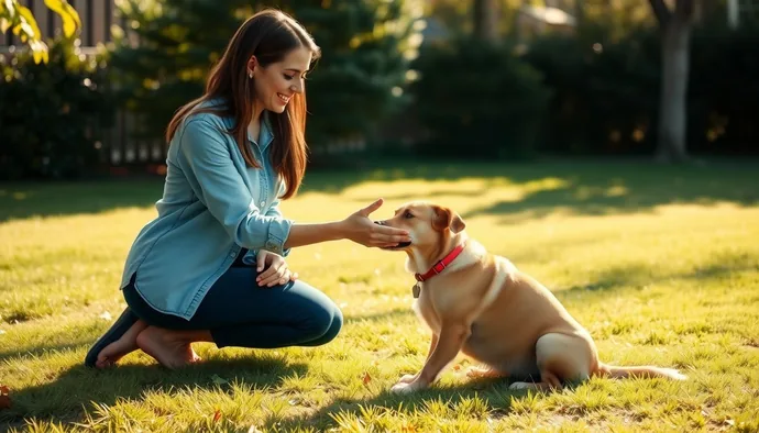 Sağır köpeğe temel otur komutu işareti veren eğitmen
