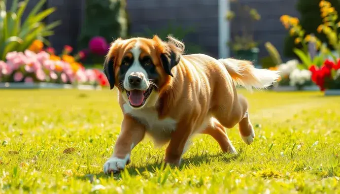 Saint Bernard köpeği geniş bir alanda koşarken