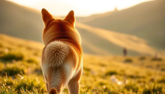 Shiba Inu ırkının tipik üçgen kulakları, kıvrımlı kuyruğu ve çift katmanlı tüy yapısını gösteren yan profili