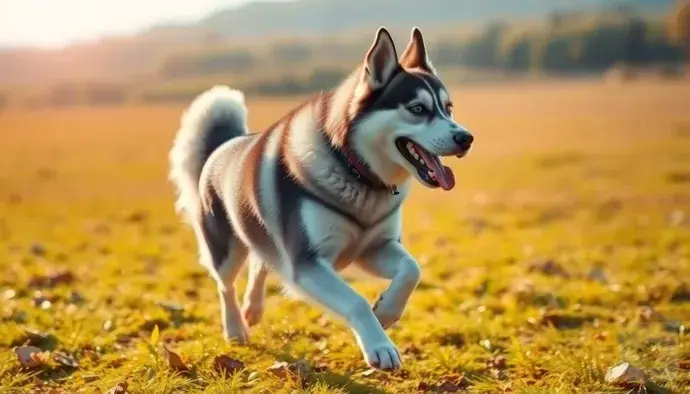 Sibirya Husky'nin geniş bir alanda koşarken görüntüsü
