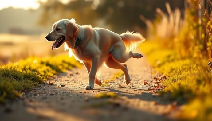 Üç bacaklı bir köpeğin yürüyüş pozisyonunda dengeli hareket edişini gösteren görsel
