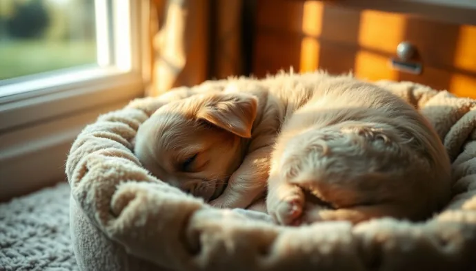 Uyumaya çalışan yavru köpek yavrusu kucak yatağında