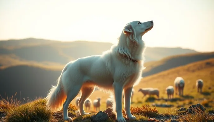 Akbaş köpeği yaylada sürüsünü güdürken, dik duruşuyla çevresini tarayan