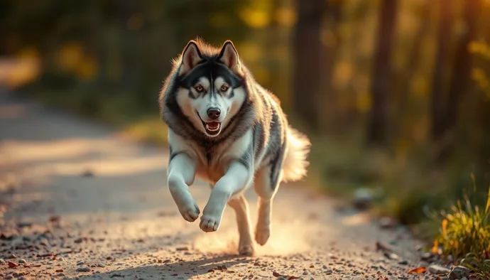 Alaskan Malamute'un sabah koşusunda serin havada enerji harcaması