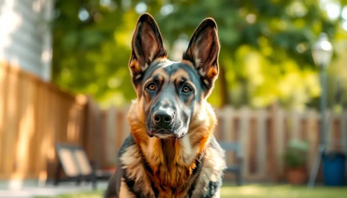 Alman Çoban Köpeği koruma pozisyonunda dikkatli bakışı