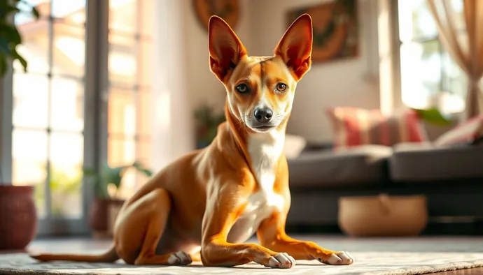 Basenji ırkının dik kulakları ve kediye benzer yüz ifadesi ile karakteristik oturuş pozu