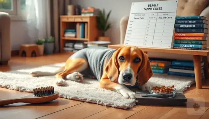 Beagle köpek ırkının bakım ve maliyet tablolarını içeren bir görsel