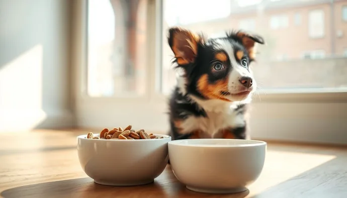 Border Collie yavrusu mama kabıyla dengeli porsiyon beslenmesi