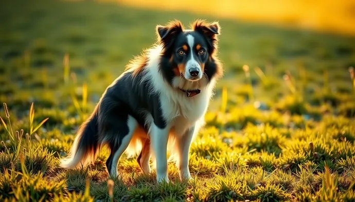 Border Collie'nin dış mekanda sakin bir şekilde çıkarma pozisyonunda olduğu görsel