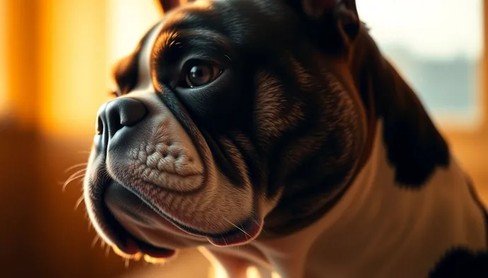 Boston Terrier'in brakisefalik burun yapısını ve stenotik burun deliklerini gösteren yan profil fotoğrafı