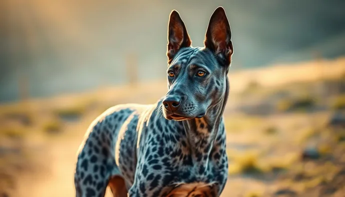 Catahoula Leopard Dog aktif bir görev sırasında odaklanmış bakışıyla çalışırken