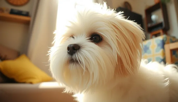 Coton de Tulear'ın pamuk benzeri beyaz tüy yapısı yakın plan çekim