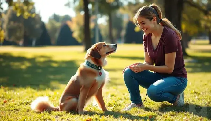 Köpek eğitimi sırasında bir köpek ve sahibi