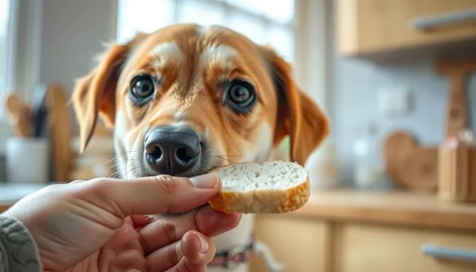 Köpeğe küçük ve uygun boyutta sade ekmek parçası verilmesi